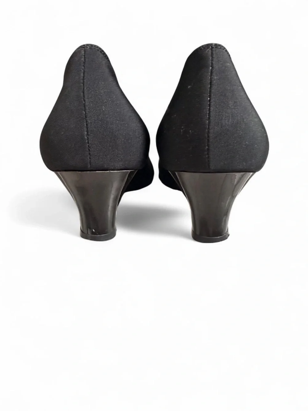 Allure Black Peep-Toe Low Wedge Heels with Stud Accents